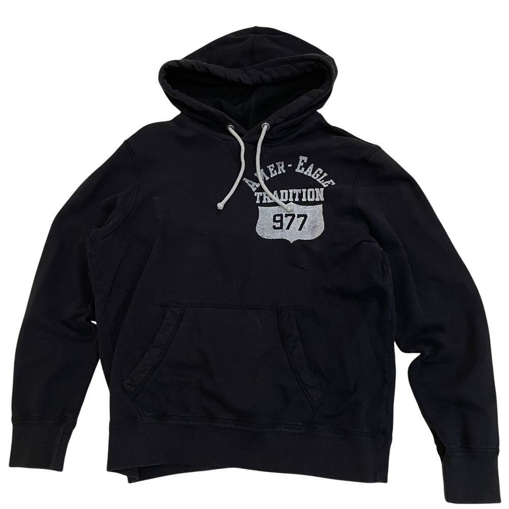 Y2K Grunge American Eagle Outfitters Graphic Pullover Hoodie | L Black Fleece